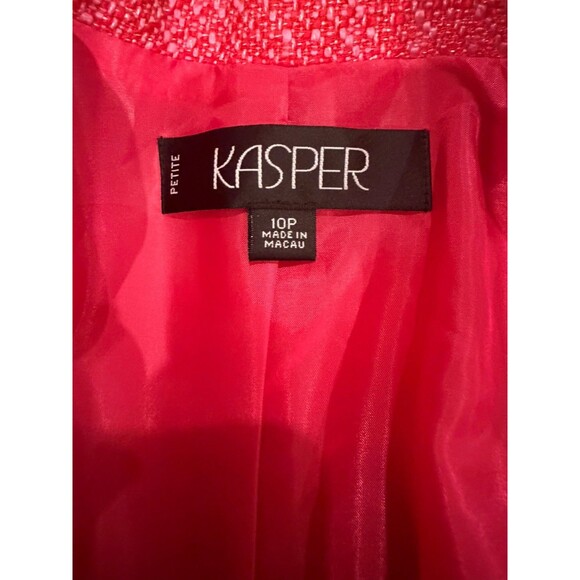 Kasper Tweed Pink 2pc Skirt Suit Frayed Trim Single Breasted Blazer Petite 10P - Picture 14 of 16
